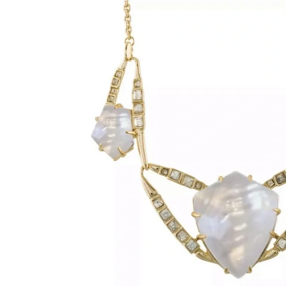 ALEXIS BITTAR Ms Havisham Starlight Mosaic Tile Gold White Pearlescent Necklace - Picture 7 of 12